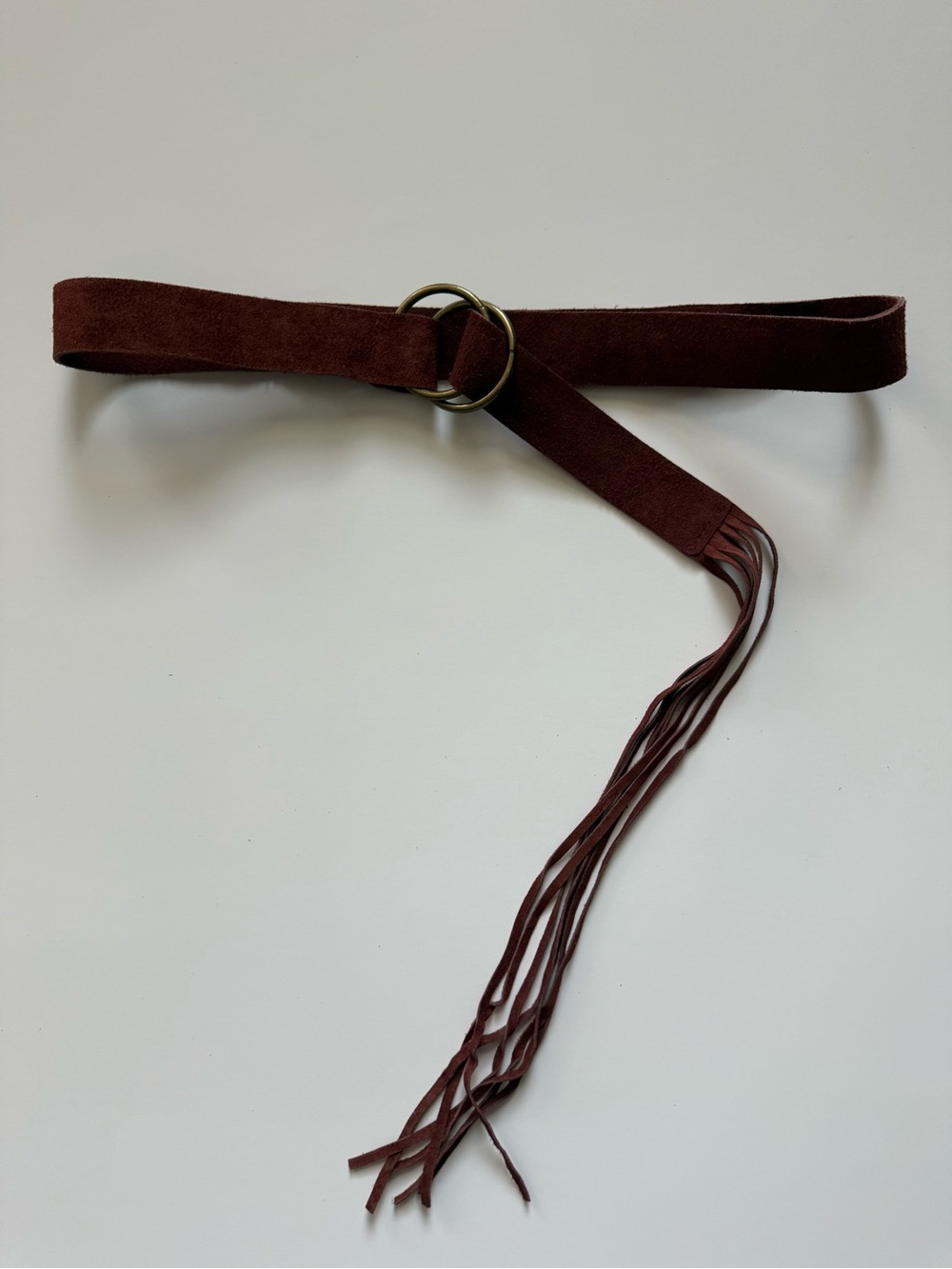 Joyfolie Kailey Genuinely Leather Fringe Belt in Oxblood OS One Size